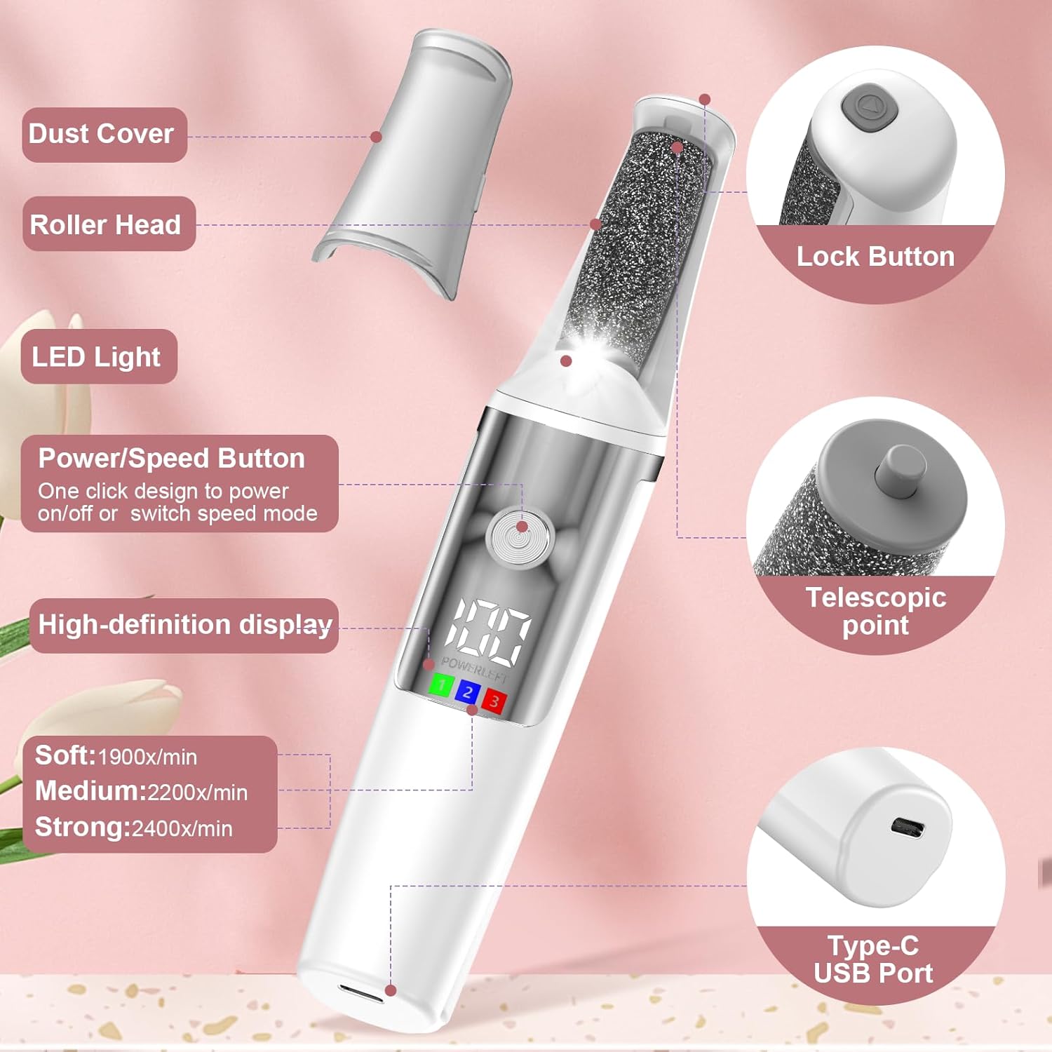 Electric Foot Grinder, Automatic Foot Rubbing, Calluses Removal, And Foot Repair ToolWhite