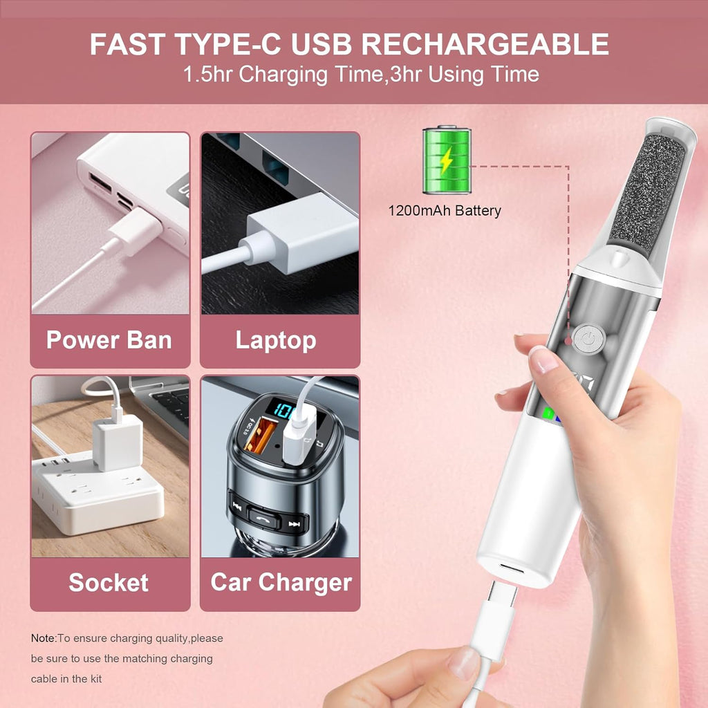 Electric Foot Grinder, Automatic Foot Rubbing, Calluses Removal, And Foot Repair ToolWhite