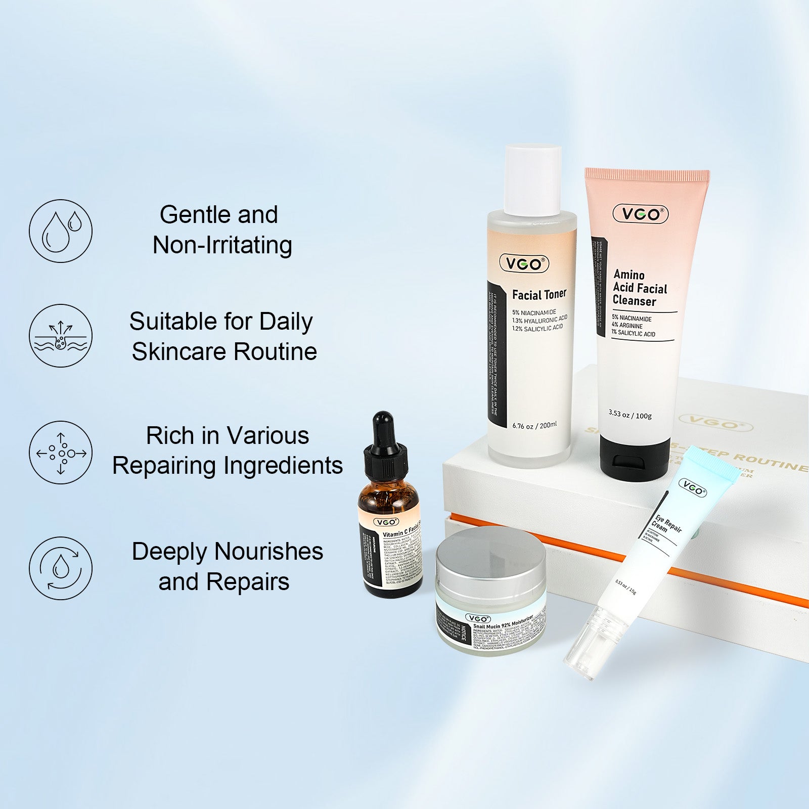 SKINCARE 5-STEP ROUTINE CLEANSER - TONER - SERUM -EYE CREAM - MOISTURIZER